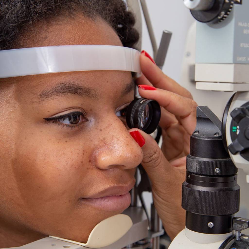 Young woman getting an eye exam